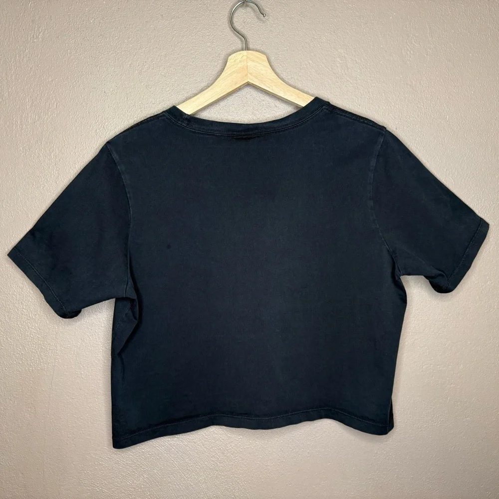 Nike Black Cropped Tee with White Logo Women's Size Large 100% Cotton Activewear
